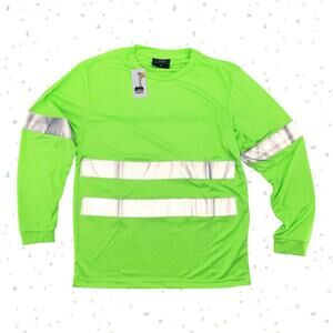 Safety Shirt Electric Neon Green Reflective Stripes Long Sleeve Work Top M - NEW